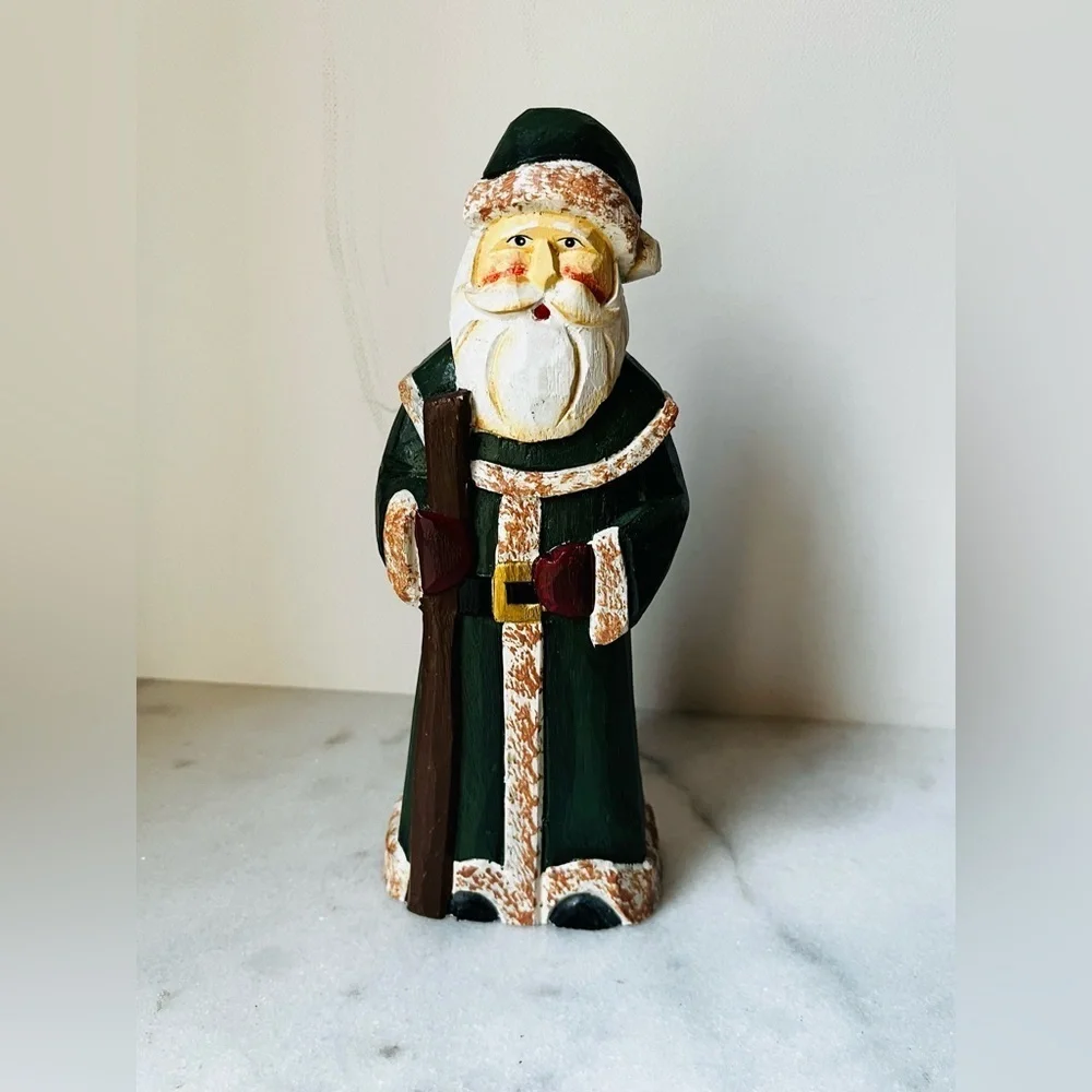 Handcrafted Santa Claus Figurine - Green and White